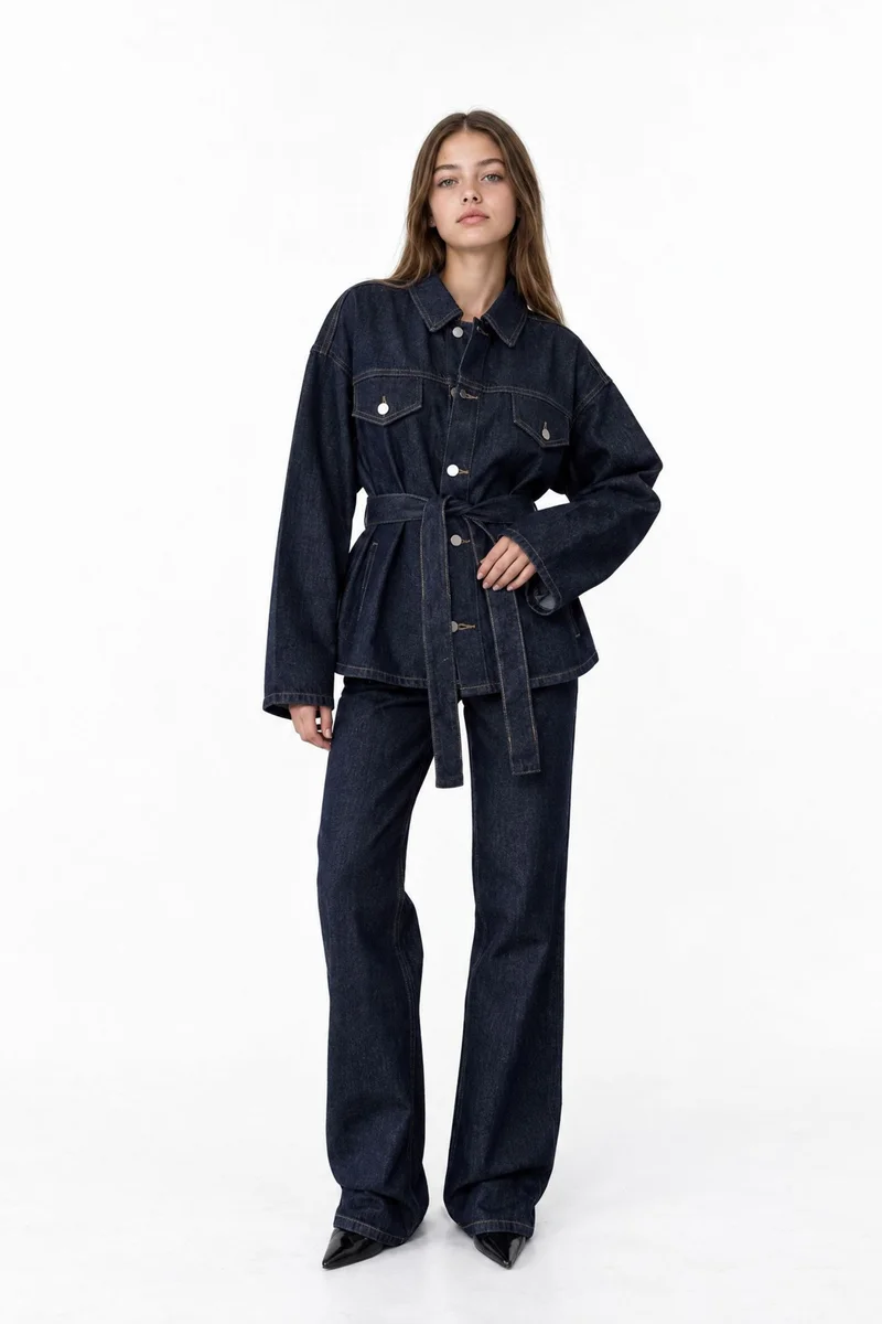 سكوالو SQUALO 2-Piece Belted Wide Leg Jacket Set