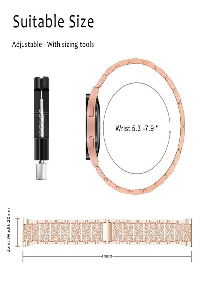Mosonio Compatible with Samsung Galaxy Watch 5 Band / Samsung Galaxy Watch 4 Band , 20 mm Rose Gold Bling Galaxy Watch Band with 40 mm Cover Case, Jewelry Metal Wristband for Women（Rose Gold,40 mm） - Image 3