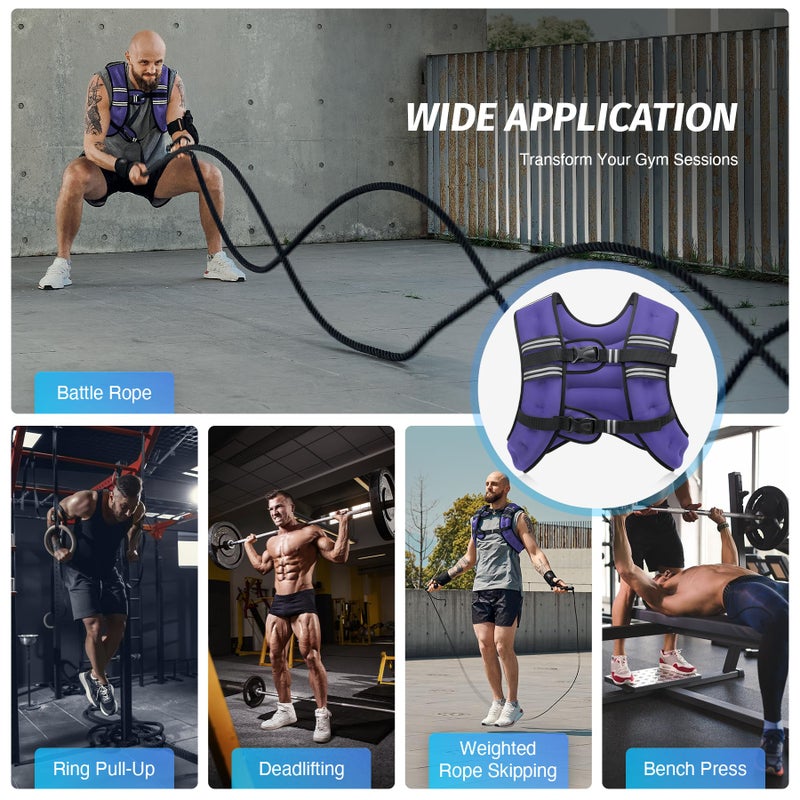 ZELUS Weighted Vest, 6lb/8lb/12lb/16lb/20lb/25lb/30lb Weight Vest with Reflective Stripe for Workout, Strength Training, Running, Fitness, Muscle Building, Weight Loss, Weightlifting, Violet(16 lb) - Image 5