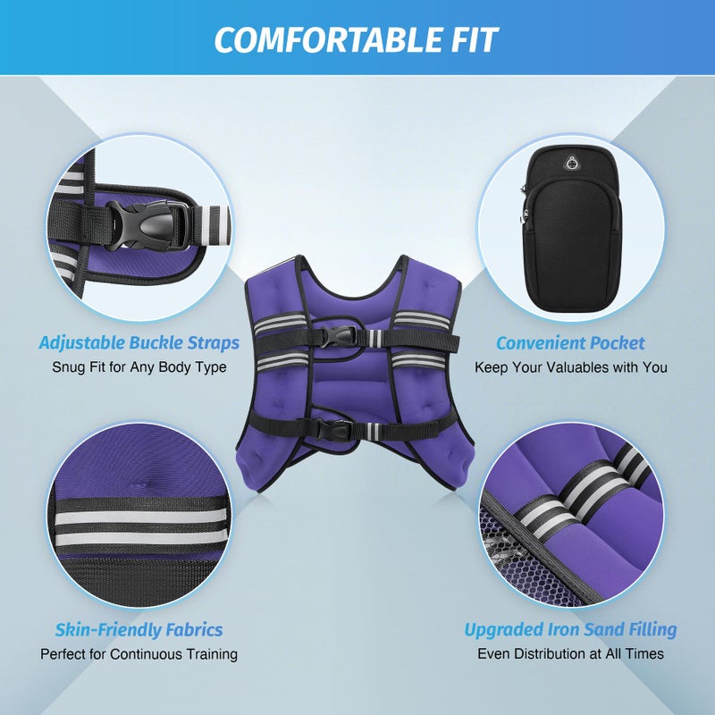 ZELUS Weighted Vest, 6lb/8lb/12lb/16lb/20lb/25lb/30lb Weight Vest with Reflective Stripe for Workout, Strength Training, Running, Fitness, Muscle Building, Weight Loss, Weightlifting, Violet(16 lb) - Image 2