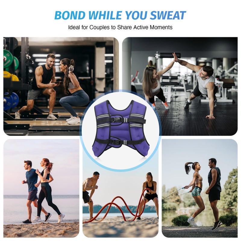 ZELUS Weighted Vest, 6lb/8lb/12lb/16lb/20lb/25lb/30lb Weight Vest with Reflective Stripe for Workout, Strength Training, Running, Fitness, Muscle Building, Weight Loss, Weightlifting, Violet(16 lb) - Image 4