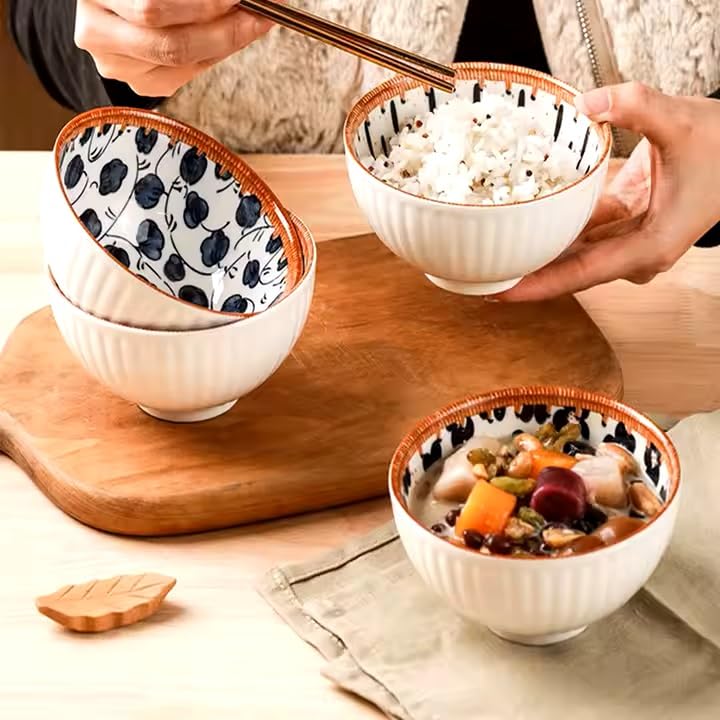 PLENARO Japanese Style Ceramic Rice Bowls Gift Set for SoupSnackIce CreamSoupSnackFruitDinnerColorful Kitchen Serving Bowls Sets Microwave Dishwasher Safe Pack of 44BOWL - Image 2