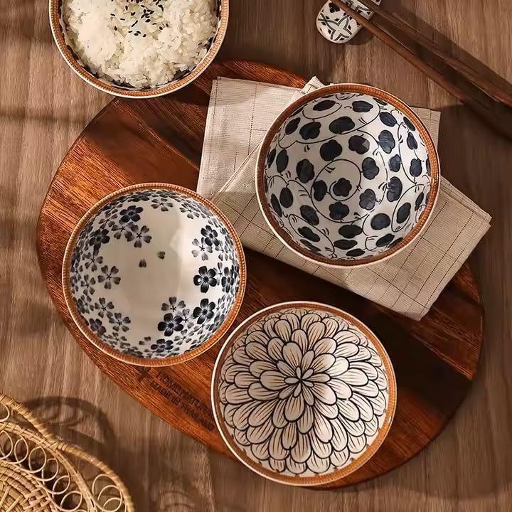 PLENARO Japanese Style Ceramic Rice Bowls Gift Set for SoupSnackIce CreamSoupSnackFruitDinnerColorful Kitchen Serving Bowls Sets Microwave Dishwasher Safe Pack of 44BOWL - Image 4
