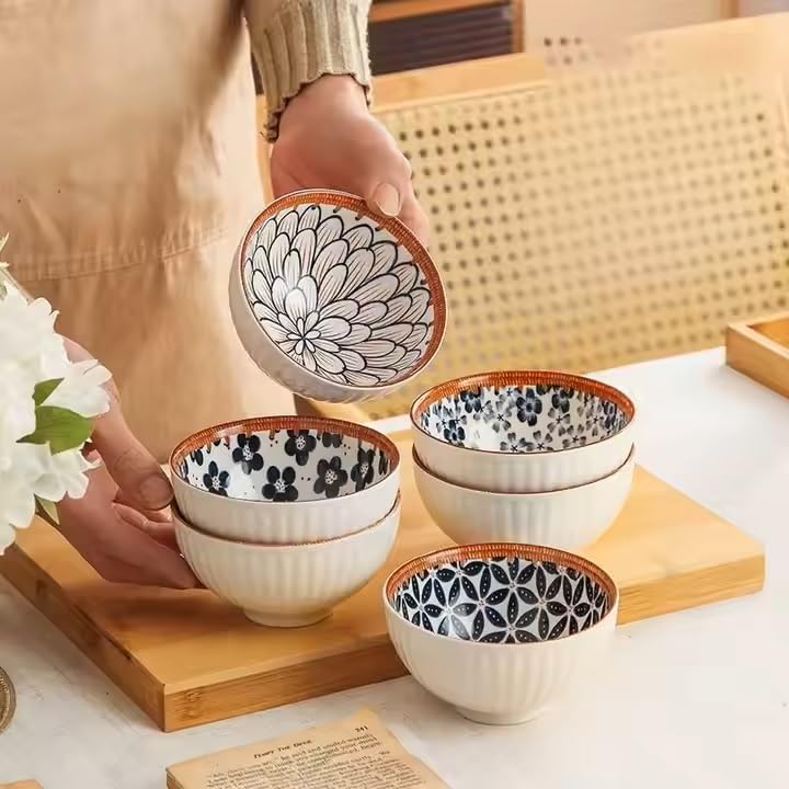 PLENARO Japanese Style Ceramic Rice Bowls Gift Set for SoupSnackIce CreamSoupSnackFruitDinnerColorful Kitchen Serving Bowls Sets Microwave Dishwasher Safe Pack of 44BOWL - Image 5