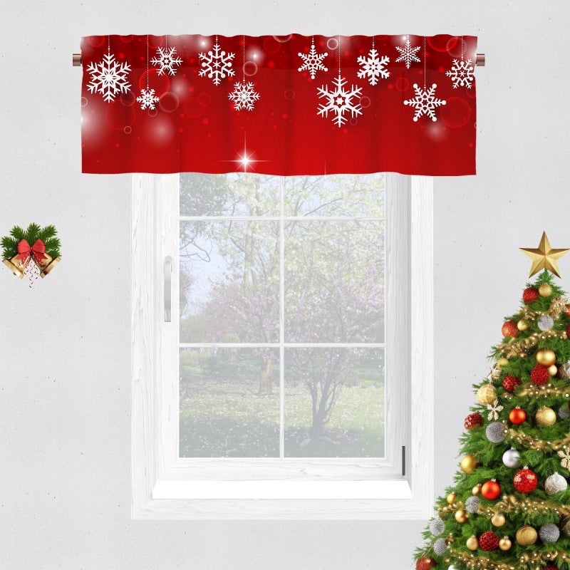 YOSTEV Valance Curtains for Kitchen Windows Red Sparkle Snowflake Christmas Velvet Window Valances Winter Window Treatment Rod Pocket Valance for Bedroom Bathroom Cafe Room 52x18 inch