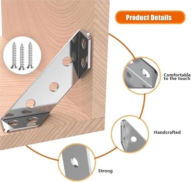 Stainless Steel Angle Brackets 60PCS Corner Shelf Connector Cabinet Support with Screws - Image 4