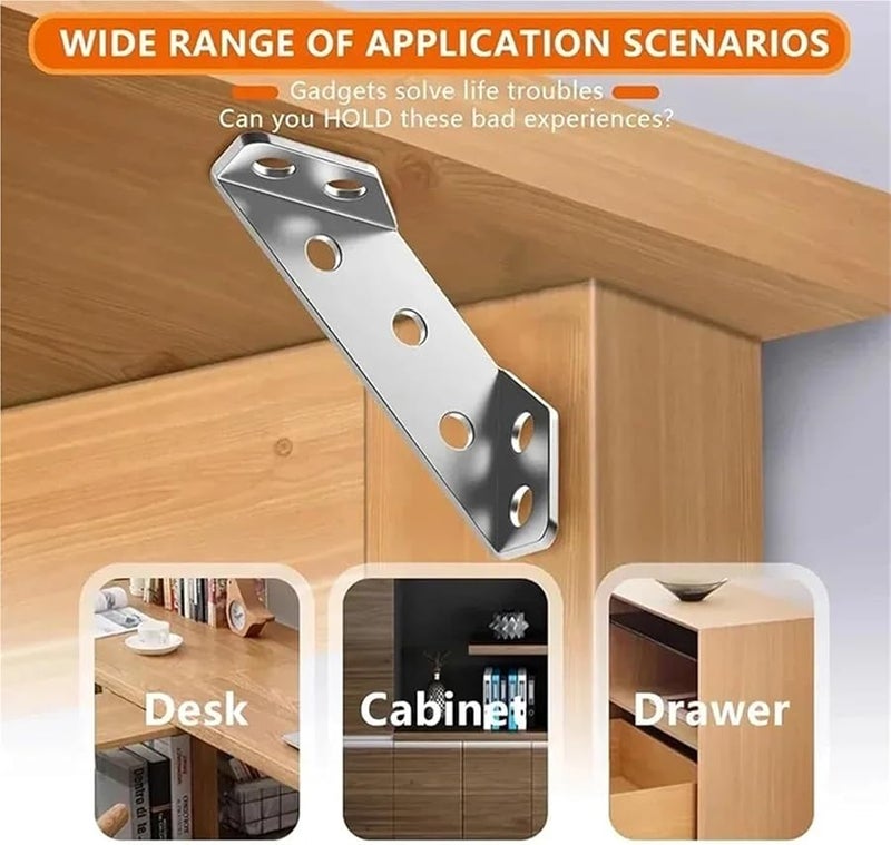 Stainless Steel Angle Brackets 60PCS Corner Shelf Connector Cabinet Support with Screws - Image 5