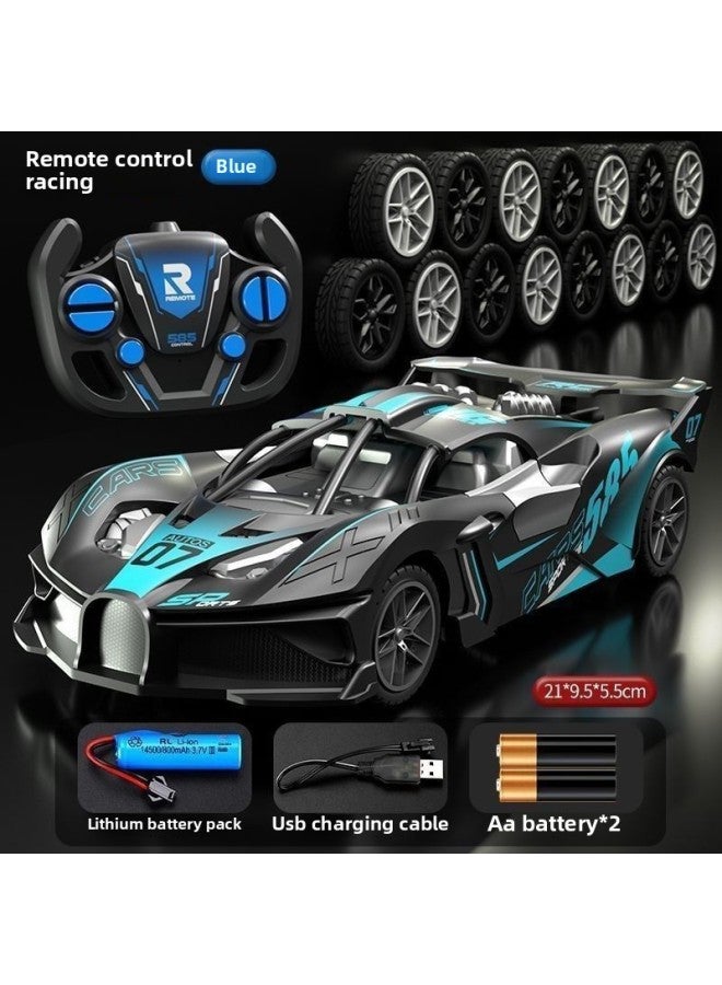Remote Control Racing Car Charging Version Wireless Racing Drifting Shock Absorption Electric 3 Years Old 4 Children Boy Toy Car-Color:Large Remote Control Biscuit Gatdi Sports Car 【black And Blue】-Scale:Advanced Version 【two Sets Of Batteries - About 82 Minutes】