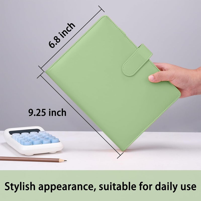 Antner A5 Binder 6 Ring Refillable Notebook Planner Cover for Cash Organizer, PU Leather Loose Leaf Photocard Holder Aesthetic Small Binder for A5 Planner Inserts with Magnetic Buckle, Matcha Green - Image 5