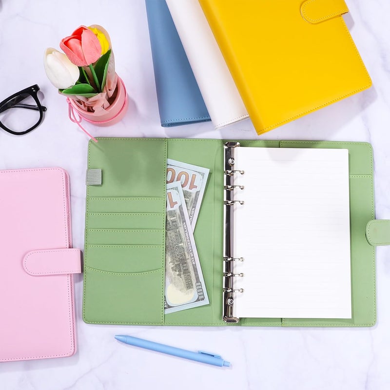 Antner A5 Binder 6 Ring Refillable Notebook Planner Cover for Cash Organizer, PU Leather Loose Leaf Photocard Holder Aesthetic Small Binder for A5 Planner Inserts with Magnetic Buckle, Matcha Green - Image 4