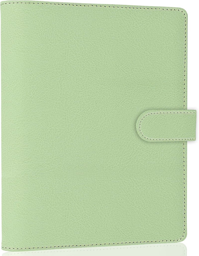Antner A5 Binder 6 Ring Refillable Notebook Planner Cover for Cash Organizer, PU Leather Loose Leaf Photocard Holder Aesthetic Small Binder for A5 Planner Inserts with Magnetic Buckle, Matcha Green - Image 1