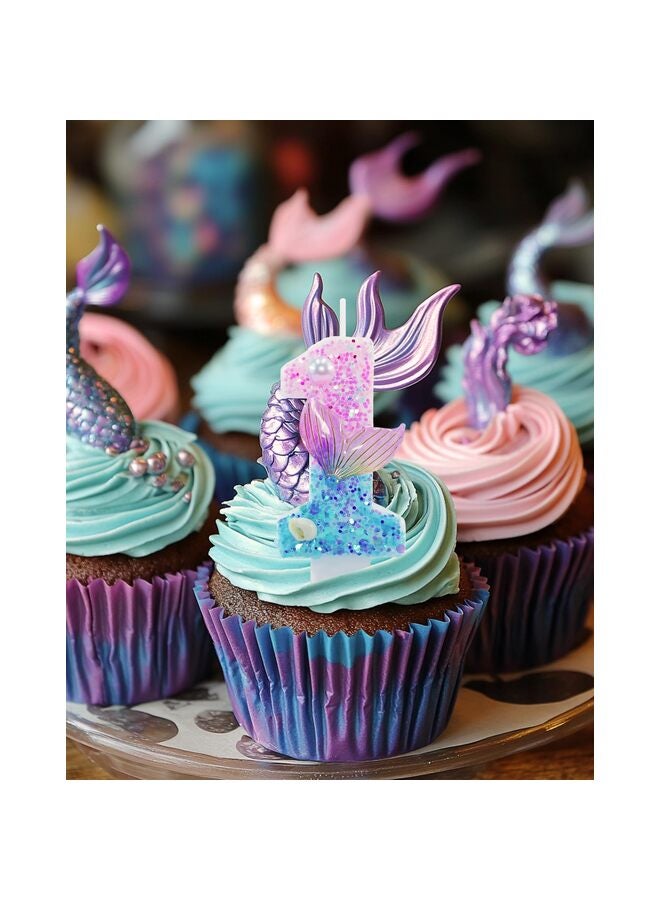 يُسلِّم شموع عيد ميلاد بطابع حورية البحر، لوازم حفلات أعياد الميلاد اللامعة للفتيات، ديكورات حفلات الذكرى السنوية (بطابع حورية البحر، رقم 1) - Image 2