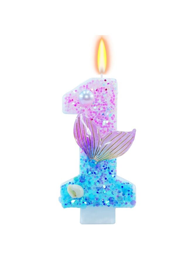 يُسلِّم شموع عيد ميلاد بطابع حورية البحر، لوازم حفلات أعياد الميلاد اللامعة للفتيات، ديكورات حفلات الذكرى السنوية (بطابع حورية البحر، رقم 1) - Image 1