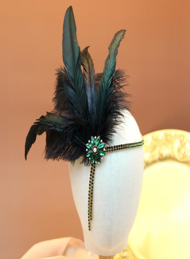 VENOFEN 1920s Flapper Headpiece Great Gatsby Feather Headband Roaring 20s Headpiece Rhinestone Tassel Vintage Style Headband Hair Accessories for Women and Girls - Image 4