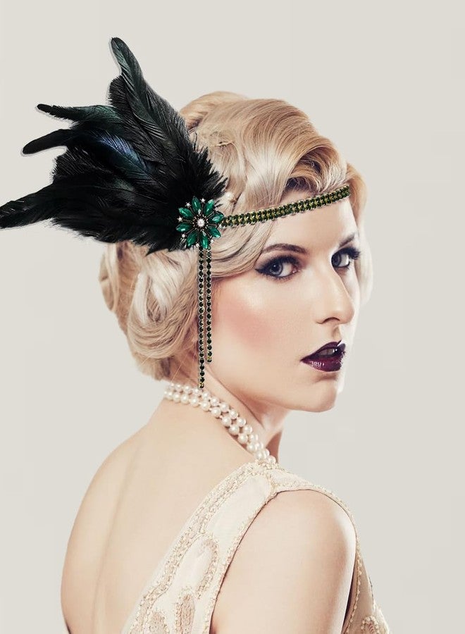 VENOFEN 1920s Flapper Headpiece Great Gatsby Feather Headband Roaring 20s Headpiece Rhinestone Tassel Vintage Style Headband Hair Accessories for Women and Girls - Image 2