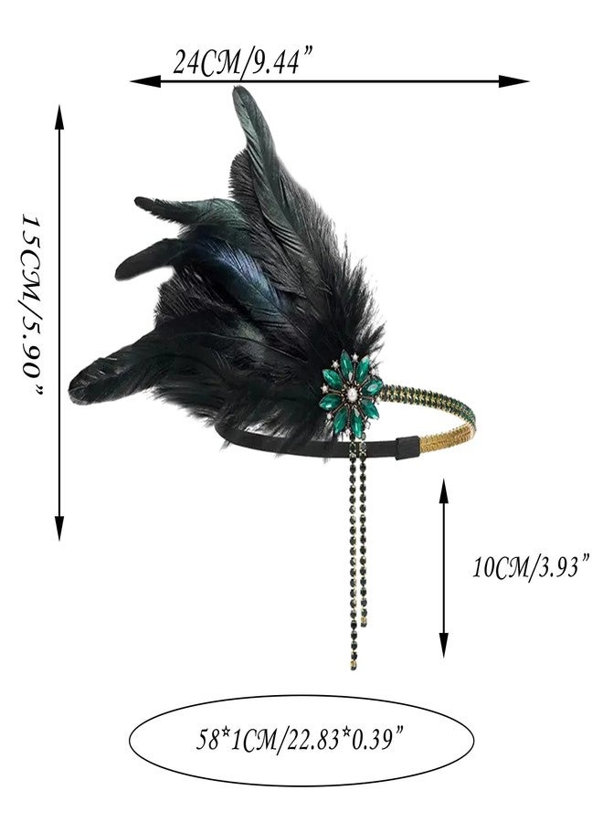 VENOFEN 1920s Flapper Headpiece Great Gatsby Feather Headband Roaring 20s Headpiece Rhinestone Tassel Vintage Style Headband Hair Accessories for Women and Girls - Image 3
