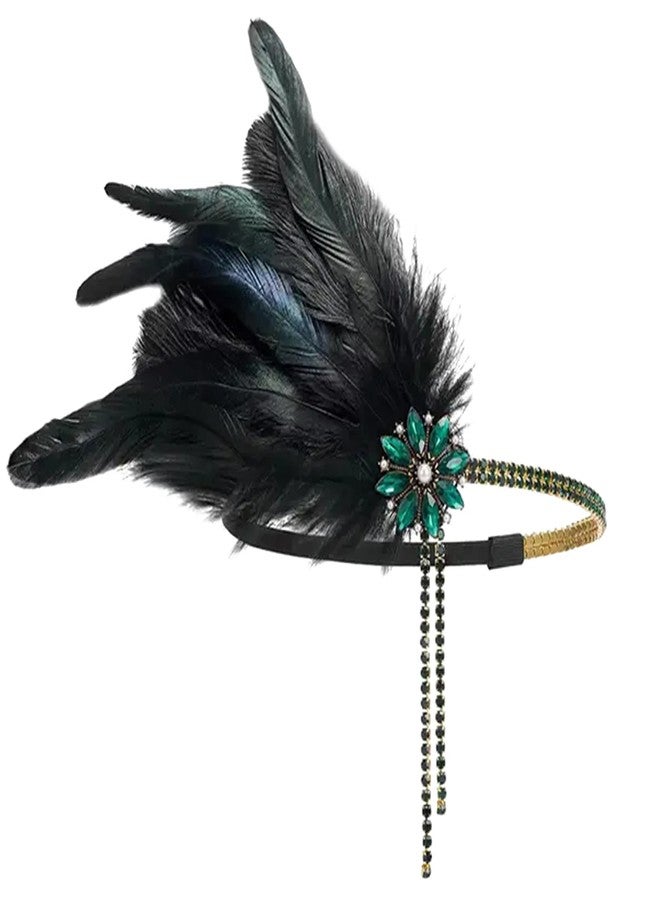 VENOFEN 1920s Flapper Headpiece Great Gatsby Feather Headband Roaring 20s Headpiece Rhinestone Tassel Vintage Style Headband Hair Accessories for Women and Girls - Image 1