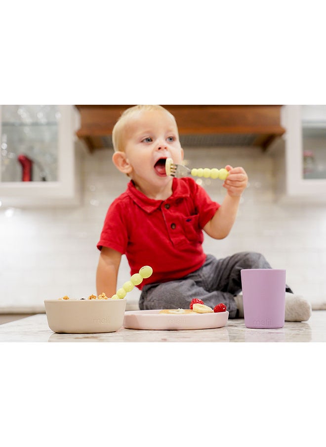 melii - Caterpillar Spoon and Fork Set for Toddlers - Silicone and Stainless Steel Utensils with Easy Grip Handles - BPA Free and Durable - Yellow - Image 1