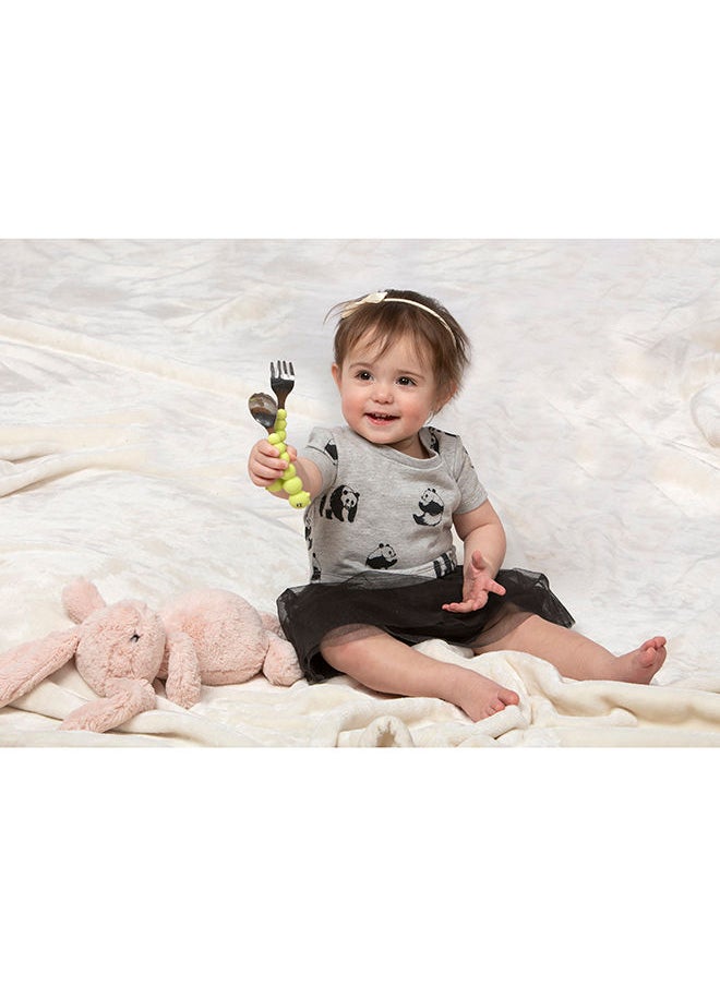 melii - Caterpillar Spoon and Fork Set for Toddlers - Silicone and Stainless Steel Utensils with Easy Grip Handles - BPA Free and Durable - Yellow - Image 1