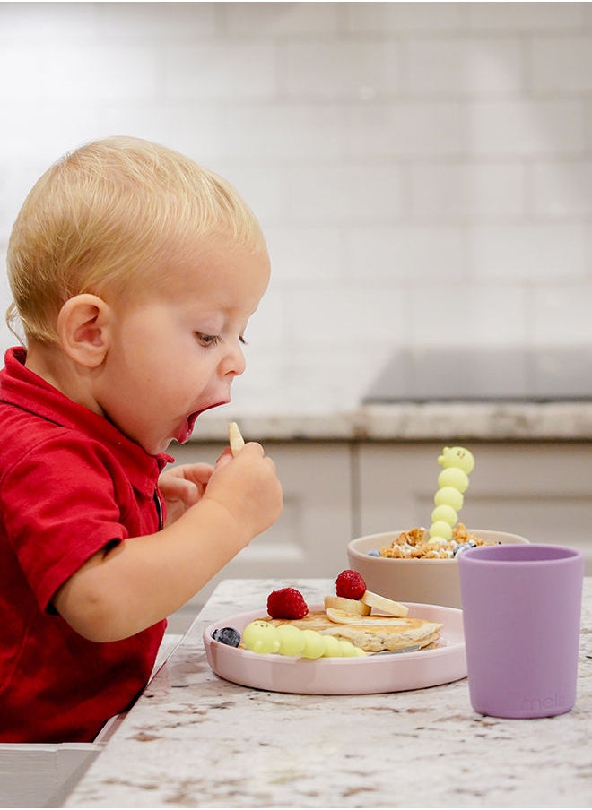 melii - Caterpillar Spoon and Fork Set for Toddlers - Silicone and Stainless Steel Utensils with Easy Grip Handles - BPA Free and Durable - Yellow - Image 1