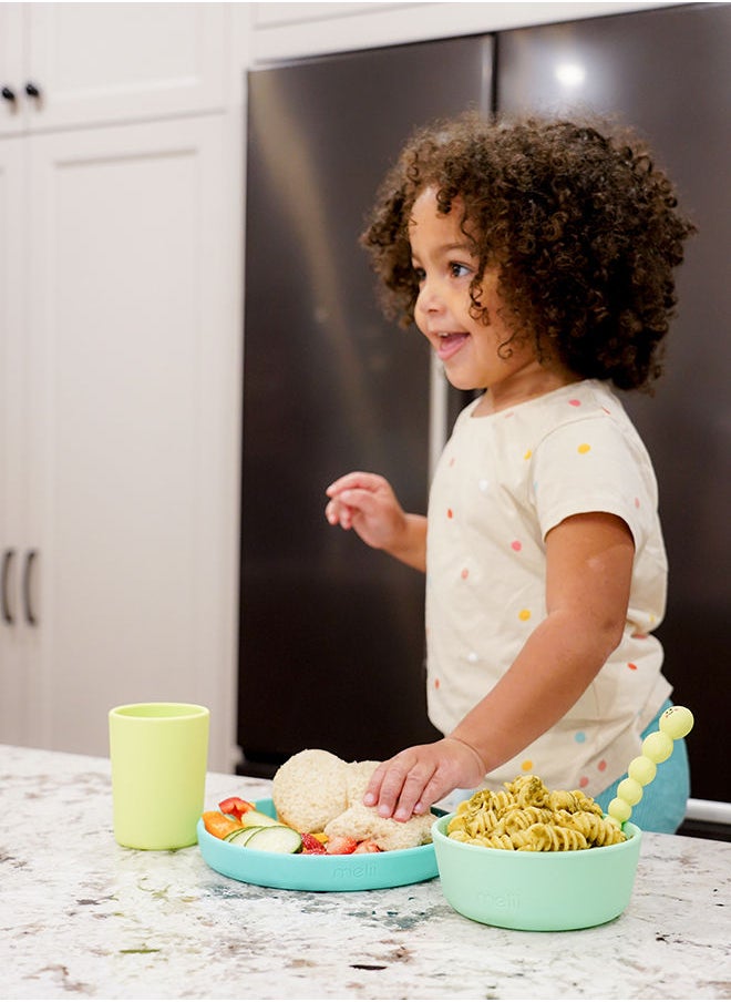 melii - Caterpillar Spoon and Fork Set for Toddlers - Silicone and Stainless Steel Utensils with Easy Grip Handles - BPA Free and Durable - Yellow - Image 1