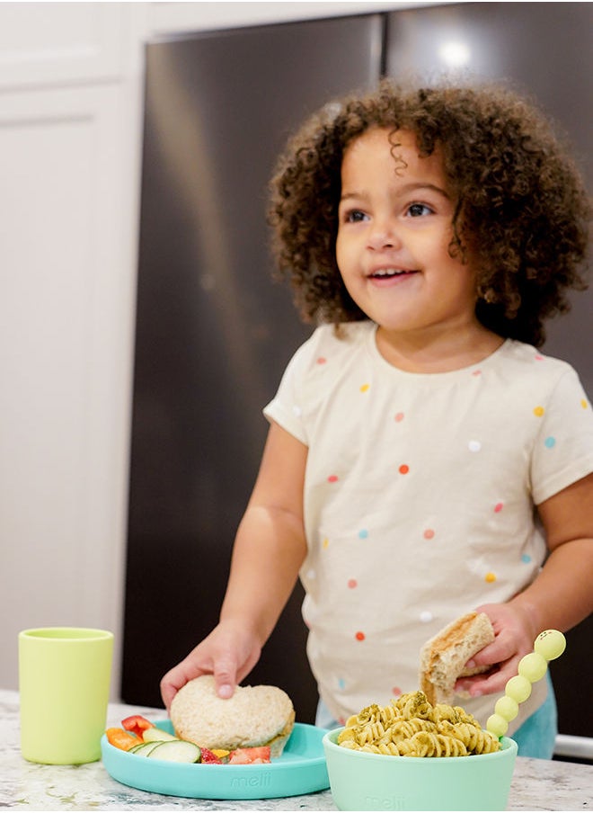 melii - Caterpillar Spoon and Fork Set for Toddlers - Silicone and Stainless Steel Utensils with Easy Grip Handles - BPA Free and Durable - Yellow - Image 1