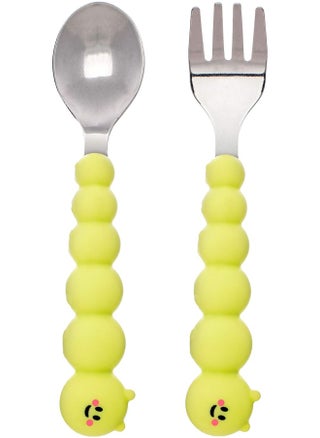 Caterpillar Spoon and Fork Set for Toddlers - Silicone and Stainless Steel Utensils with Easy Grip Handles - BPA Free and Durable - Yellow - pzsku/ZC64FE831D75957DB5EB4Z/45/_/1718362097/23e90ace-785f-45d8-8d1f-b8496c52a1e8