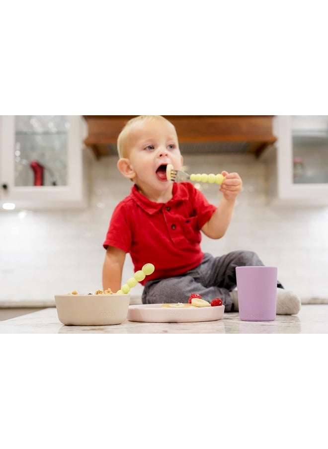 melii - Caterpillar Spoon and Fork Set for Toddlers - Silicone and Stainless Steel Utensils with Easy Grip Handles - BPA Free and Durable - Yellow - Image 1