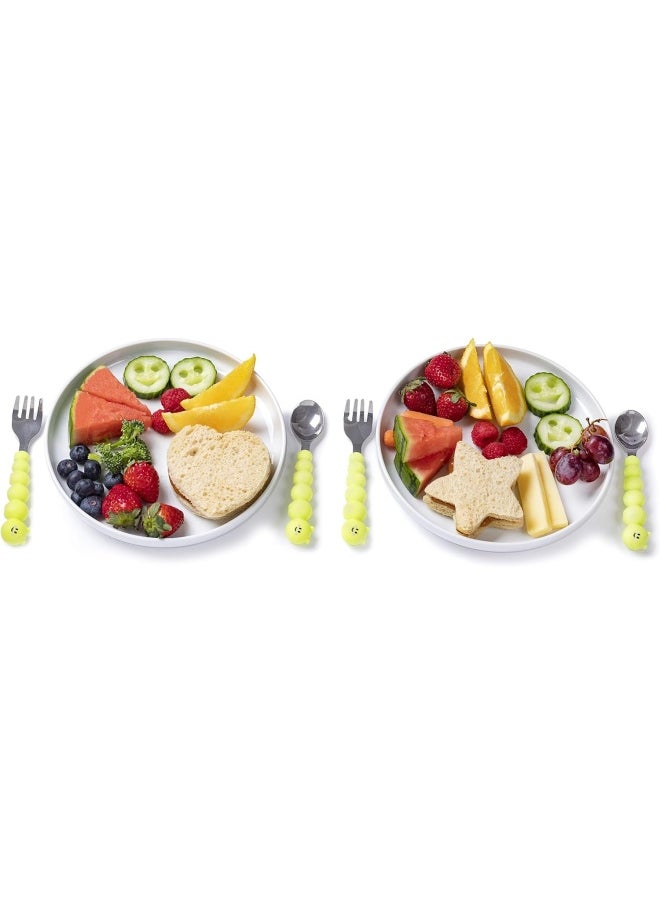 melii - Caterpillar Spoon and Fork Set for Toddlers - Silicone and Stainless Steel Utensils with Easy Grip Handles - BPA Free and Durable - Yellow - Image 1