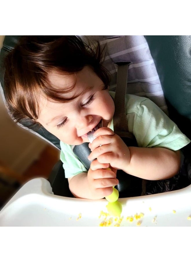 melii - Caterpillar Spoon and Fork Set for Toddlers - Silicone and Stainless Steel Utensils with Easy Grip Handles - BPA Free and Durable - Yellow - Image 1