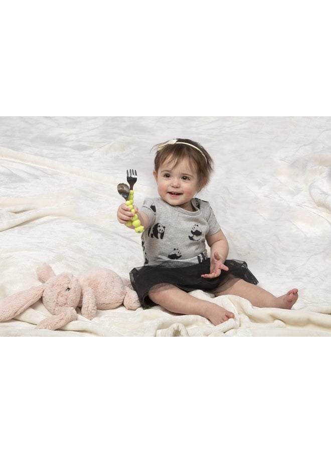 melii - Caterpillar Spoon and Fork Set for Toddlers - Silicone and Stainless Steel Utensils with Easy Grip Handles - BPA Free and Durable - Yellow - Image 1