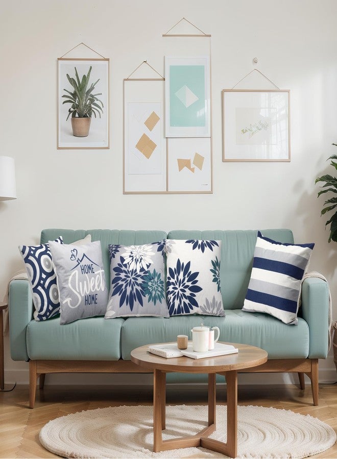 Flutesan 12 Pcs Decorative Throw Pillow Cover 18 x 18 Inch Modern Sofa Pillow case Geometric Floral Linen Square Cushion Covers for Home Living Room Bedroom Couch Chair(Gray Blue) - Image 3