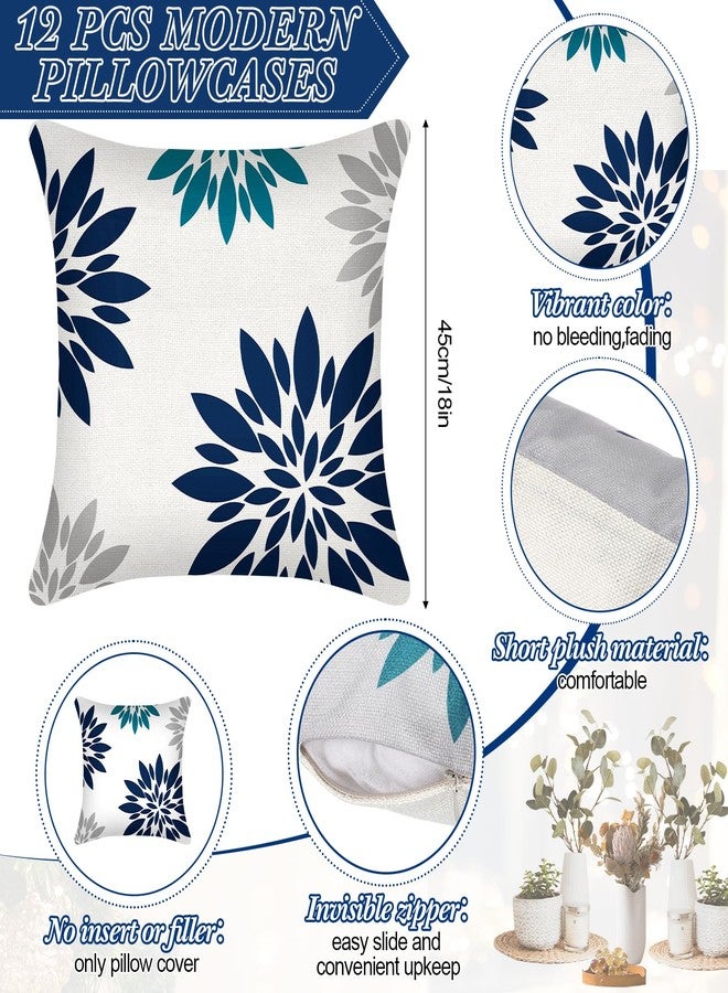 Flutesan 12 Pcs Decorative Throw Pillow Cover 18 x 18 Inch Modern Sofa Pillow case Geometric Floral Linen Square Cushion Covers for Home Living Room Bedroom Couch Chair(Gray Blue) - Image 2