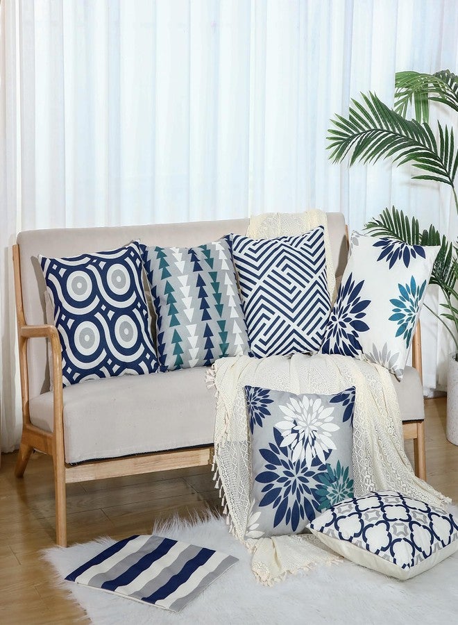Flutesan 12 Pcs Decorative Throw Pillow Cover 18 x 18 Inch Modern Sofa Pillow case Geometric Floral Linen Square Cushion Covers for Home Living Room Bedroom Couch Chair(Gray Blue) - Image 5