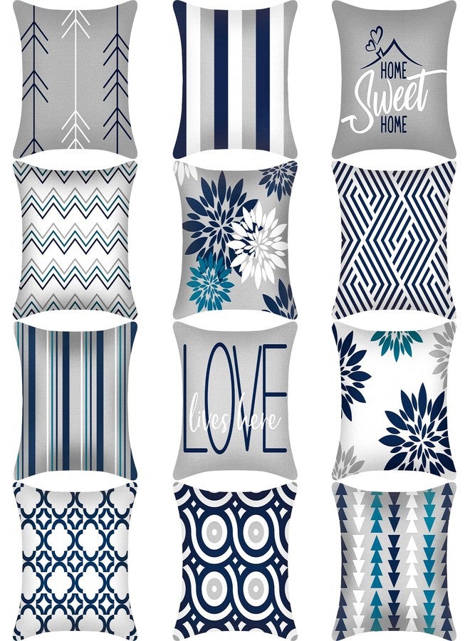 Flutesan 12 Pcs Decorative Throw Pillow Cover 18 x 18 Inch Modern Sofa Pillow case Geometric Floral Linen Square Cushion Covers for Home Living Room Bedroom Couch Chair(Gray Blue) - Image 1
