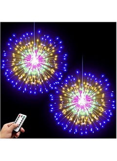 إيروريكس أضواء Starburst 200 LED للألعاب النارية أضواء كروية من الأسلاك النحاسية مع جهاز تحكم عن بعد 8 أوضاع تعمل بالبطارية كرة يدوية ضوء خرافي لغرفة النوم والحفلات والديكور الداخلي قطعتان ملونتان  - Image 1