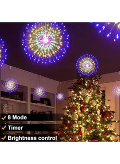 إيروريكس أضواء Starburst 200 LED للألعاب النارية أضواء كروية من الأسلاك النحاسية مع جهاز تحكم عن بعد 8 أوضاع تعمل بالبطارية كرة يدوية ضوء خرافي لغرفة النوم والحفلات والديكور الداخلي قطعتان ملونتان  - Image 5