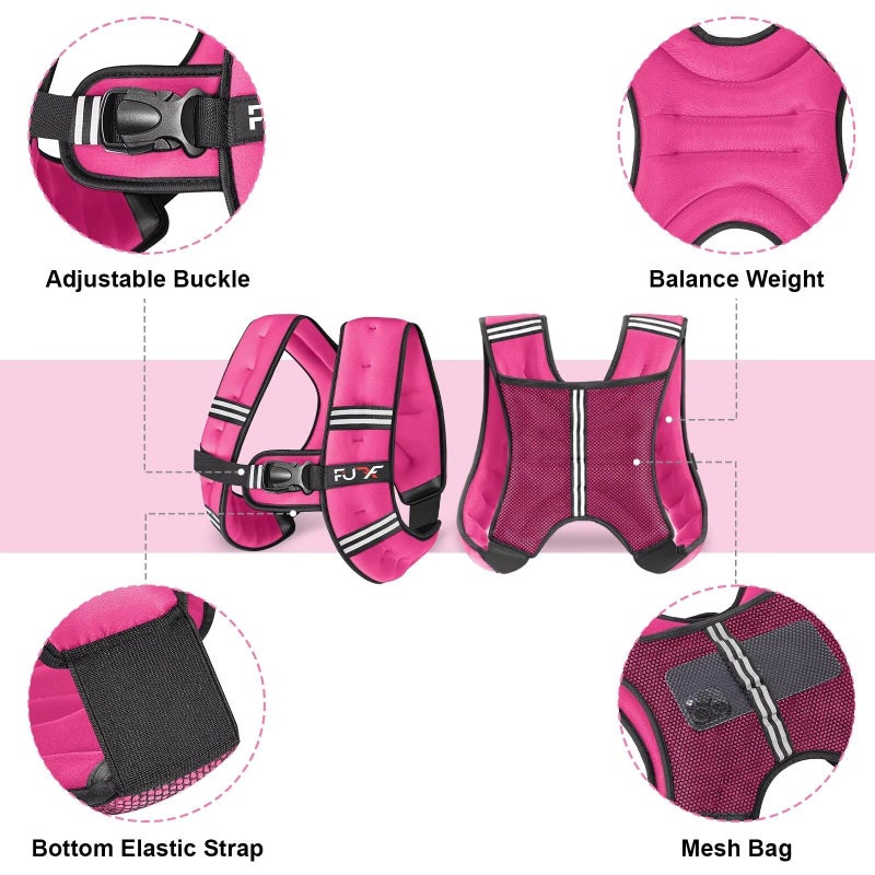 FUFF Weighted Vest Woman, 5 Pound Womens Weight Vest for Walking, Strength Training Weight Vests for Female Men, Reflective Stripe Fitness Body Vest for Workout Running Jogging (Pink) - Image 2