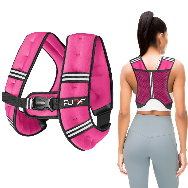 FUFF Weighted Vest Woman, 5 Pound Womens Weight Vest for Walking, Strength Training Weight Vests for Female Men, Reflective Stripe Fitness Body Vest for Workout Running Jogging (Pink) - Image 1