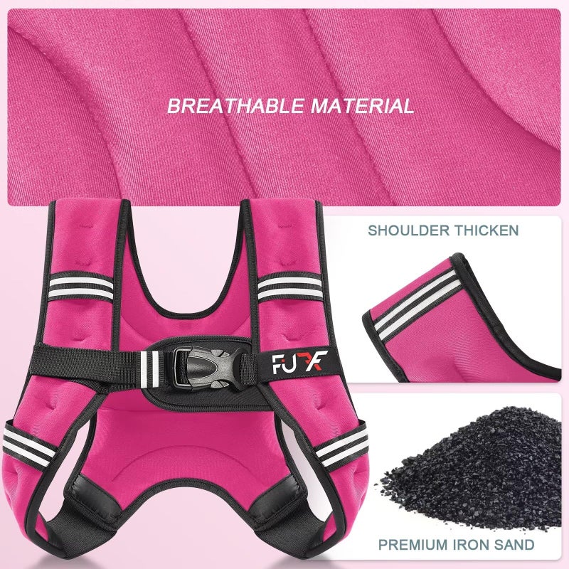 FUFF Weighted Vest Woman, 5 Pound Womens Weight Vest for Walking, Strength Training Weight Vests for Female Men, Reflective Stripe Fitness Body Vest for Workout Running Jogging (Pink) - Image 4