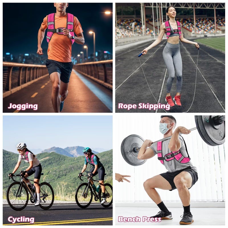 FUFF Weighted Vest Woman, 5 Pound Womens Weight Vest for Walking, Strength Training Weight Vests for Female Men, Reflective Stripe Fitness Body Vest for Workout Running Jogging (Pink) - Image 5