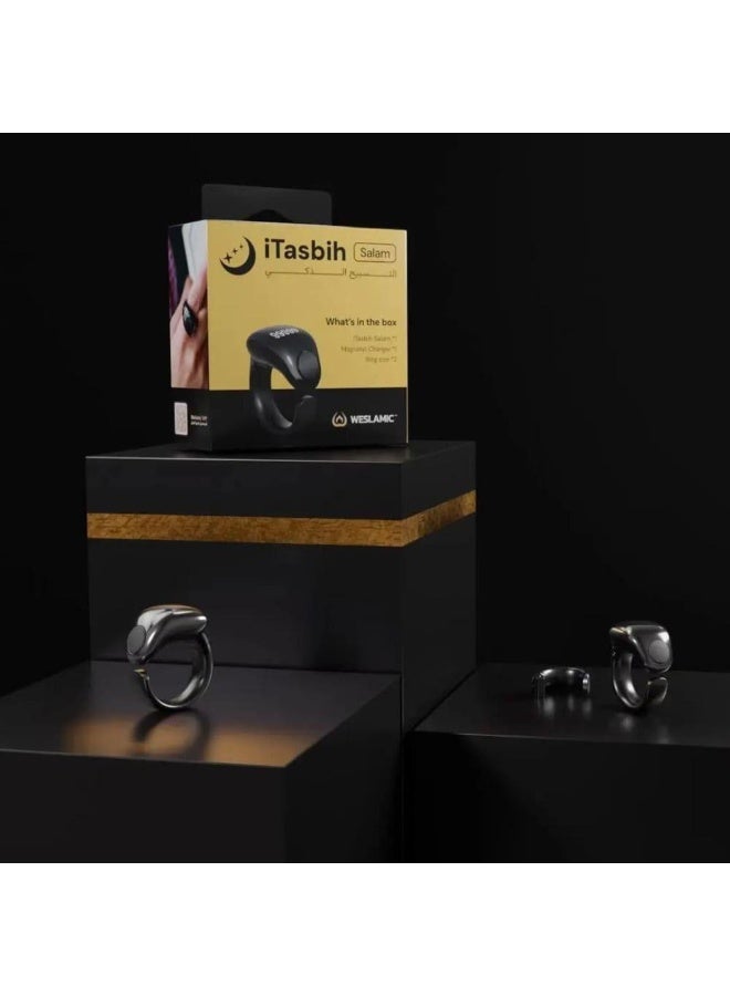 WESLAMIC iTasbih-Faith Smart Tasbih Ring with OLED Screen & App – Sizes 18–20 (Adjustable) | Magnetic Wireless Charging, 5+ Day Battery Life, Dhikr Counter, Prayer (Adhan) Alerts | Water-Resistant, Ideal Islamic Gift for Ramadan and Eid - Image 5