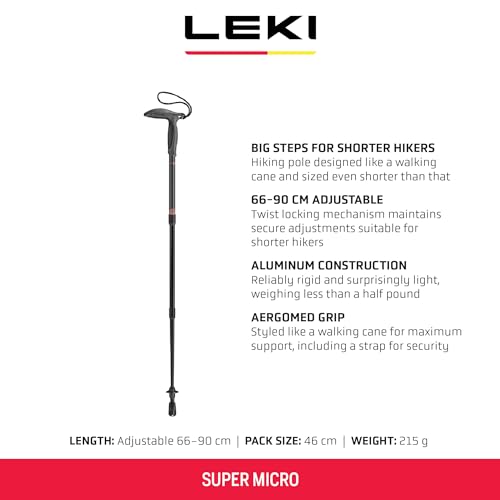LEKI Super Micro Aluminum Adjustable Lightweight Walking Pole Single for Trekking Hiking BlackAnthraciteCopper 90120 cm - Image 3