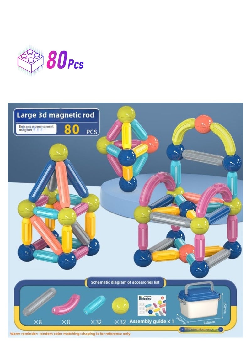 [Good Recommend] 3D Magnetic Building Blocks Stick Split Building Blocks Toys Morandi Color E-commerce Direct Supply Hot Selling-Color:3d Magnetic Building Blocks - About 80pcs (small Thick Storage Box + Mail Order Box)  - Image 1