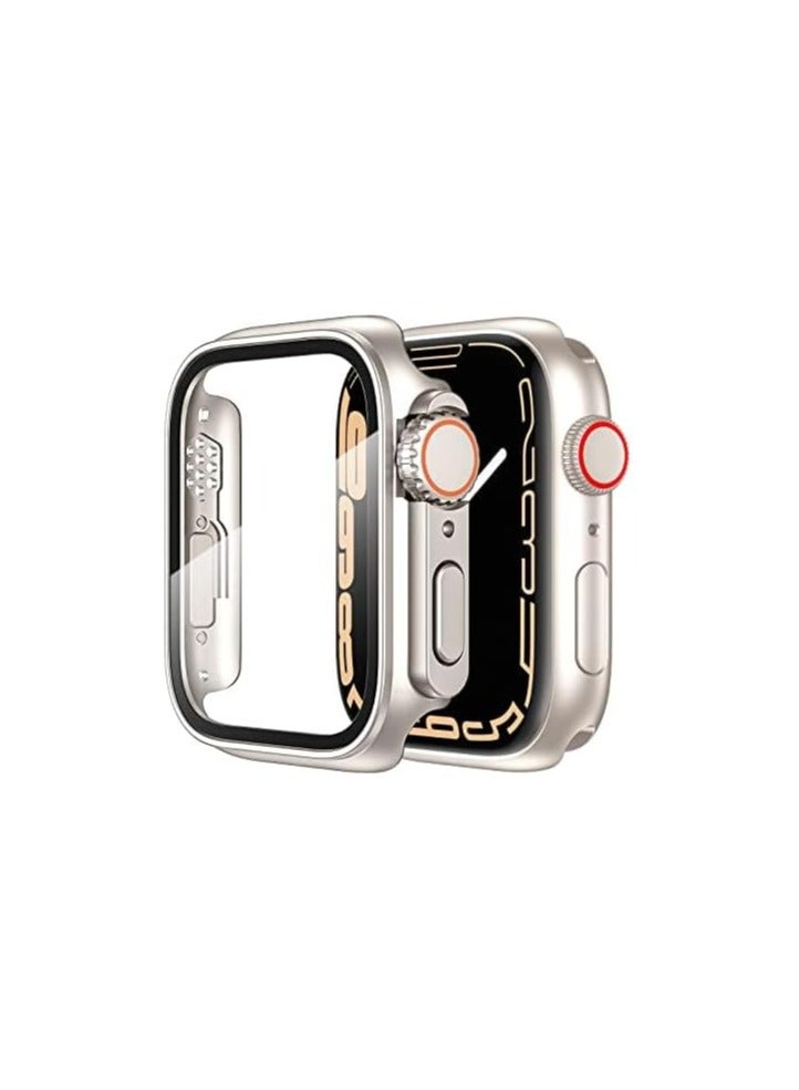 ELMO3EZZ for Apple Watch Screen Protector Case Series SE 2nd SE 45mm【Apple Watch Ultra Style Case Protective Face Cover Look Like Ultra with Tempered Glass Film for Women Men (Starlight)