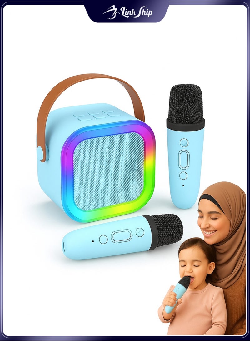 linkship Karaoke Machine for Kids and Adults – Mini Portable Bluetooth Karaoke Speaker with 2 Wireless Microphones, Dynamic LED Lights, Long Playback Time, Perfect for Birthday Gifts, Home KTV, Outdoor, Travel (Blue) - Image 1