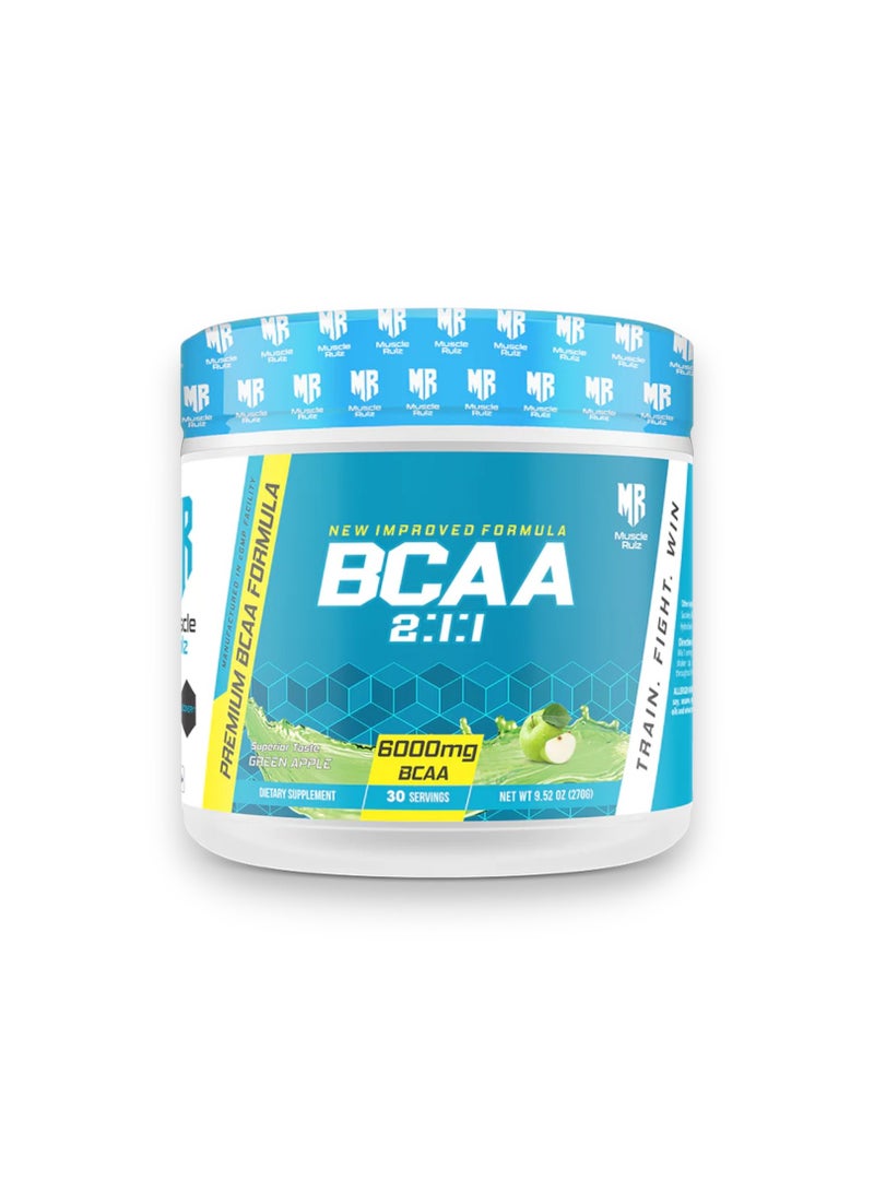 Muscle Rulz Premium BCAA Formula,  6000mg,  Green Apple Flavour, 300gm 
