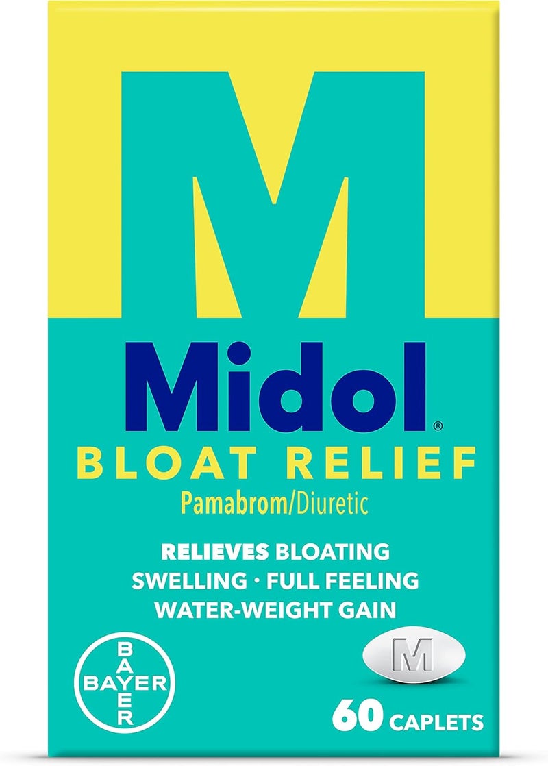 Midol Midol Bloat Relief Caplets with Pamabrom, Relieve Bloating Symptoms Before and During Your Period, Provides Up to 6 Hours of Relief for Women, 60 Count 