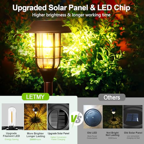 LETMY Solar Pathway Lights Outdoor, 8 Pack Bright Solar Lights Outdoor, IP66 Waterproof Auto On/Off Solar Garden Lights Solar Powered Landscape Lighting for Yard Patio Walkway Driveway Pathway - Black - Image 4