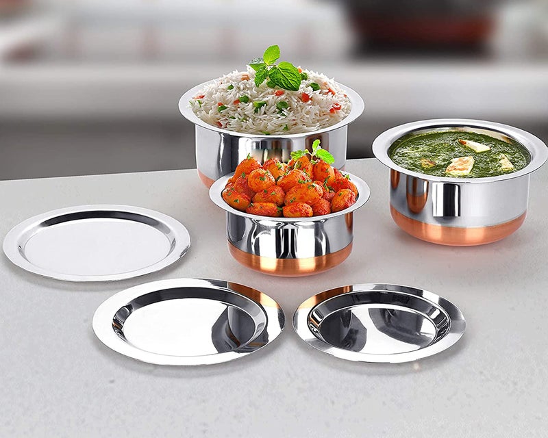 BLeaf Stainless Steel-Round Copper Bottom Tope/Heavy Guage Tope with Lid (Pack of 6) (1L, 1.25L, 1.5L, 2L, 2.5L, 3L) - Image 4